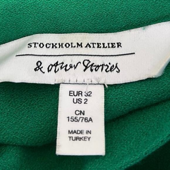 & Other Stories Green Bow Tie Button Down Collar Long Sleeve Shirt Blouse Top 2 - Picture 7 of 9